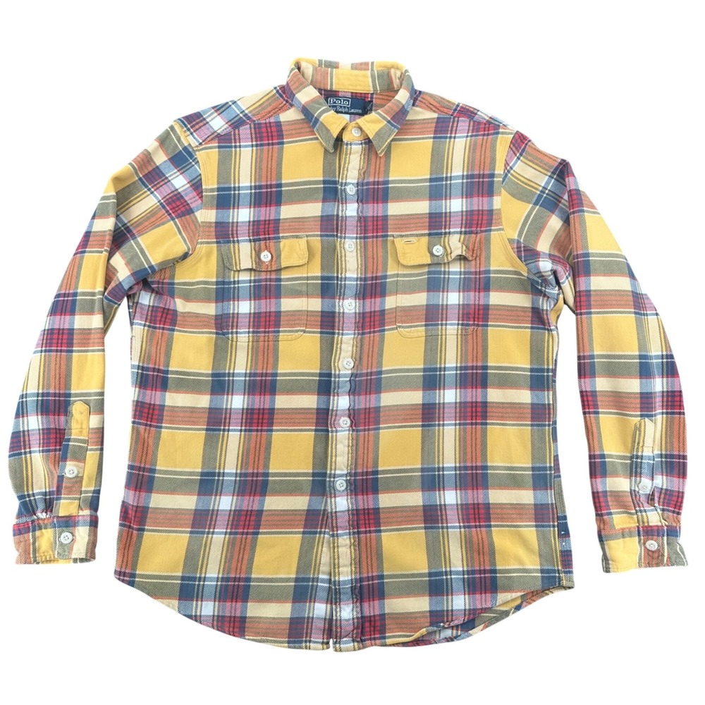 Ralph Lauren Mens XL Plaid Flannel Double Pocket Heavy weight Button Down Shirt